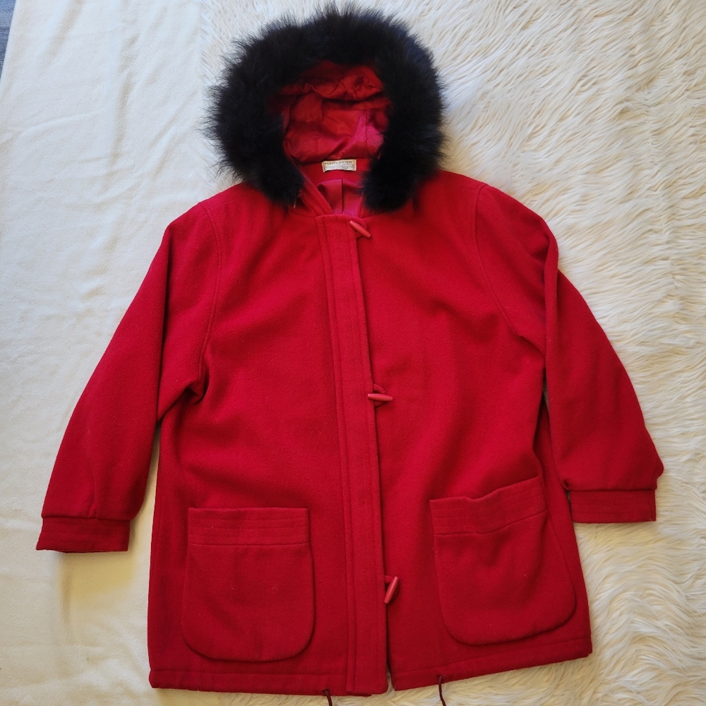 Forecaster of Boston Wool Blend Coat Women 13/14 Toggle Zip Hooded Red Jacket